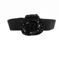 Black elastic waist belt with large sequin flower decoration for women dresses and sweaters. - Flower Cinch Belt / 5cm / Black