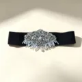 Women rhinestone elastic wide waist belt black dress decorative crystal waistband accessory - Style E Tassel Rhinestone Decoration / Black / 67-107cm