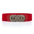 Cinturón de cintura elástico rojo para mujer con hebilla doble de bronce vintage decorativo. - Hebilla Trenzada de 6.0cm / Rojo