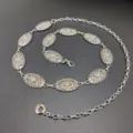 Silver ethnic style metal waist chain with embossed oval floral plaques, vintage dress accessory. - Embossed Waist Chain (Style One) / Silver