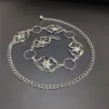 Silver Y2K waist chain for women, punk gothic star metal belt, vintage aesthetic dress jewelry accessory - 3.8cm Silver Starfish Patchwork Waist Chain