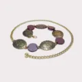 Vintage style metal waist chain with engraved discs and dark red rounds for dresses. - Large Compass Waist Chain / 4cm / Antique Gold