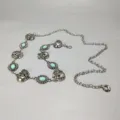Vintage silver metal waist chain with skull and turquoise stone decor for dresses and jeans. - Style B: 3.0cm Silver and Skull with Green Stone Waist Chain