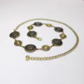 Retro boho gold metal waist chain belt with delicate floral medallions and chic charm for dress - Hat Spliced Lace Waist Chain / Bronze
