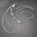 Silver ethnic style waist chain with embossed metal plates and red stones for women dress. - Red Turquoise Embossed Tassel Waist Chain (Style Two) / Silver