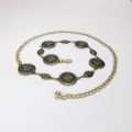 Bohemian metal waist chain variant, vintage brass tone circular disc design for dresses. - Hat Spliced Oval Waist Chain / Bronze