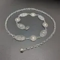 Silver ethnic embossed waist chain retro dress belt variant showing stylish accessory details. - Spliced Embossed Waist Chain (Style One) / Silver