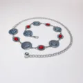 Bohemian metal waist chain for women, vintage silver tone body chain with red stone accents. - Silver Hat Ruby Waist Chain / Silver