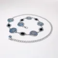 Bohemian silver metal waist chain for women, retro coin disc and black stone chic design belt. - Silver Hat Black Gemstone Waist Chain / Silver