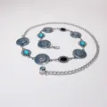 Bohemian metal waist chain for women, Y2K style silver chain belt with turquoise stones. - Silver Hat Black And Blue Gemstone Waist Chain / Silver