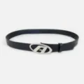 Retro silver letter buckle black leather belt, stylish unisex Y2K jeans accessory for daily wear. - Shiny A Buckle PU Style / Black