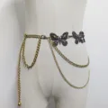 Women bronze metal butterfly waist chain belt retro dress jeans body chain accessory - Style B Butterfly Waist Chain / 4cm / Gold Butterfly Waist Chain (Style B 4-Coin Tassel)