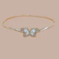 Gold elastic metal waist belt with pearl rhinestone butterfly buckle for women dresses - 55 [Size S] / Style 1: Gold and White Pearl Waist Chain