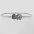 Silver metallic elastic waist belt with double round concentric ring buckle for women. - S / Model E Big Small Round Splicing Waist Chain / Silver
