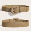 Geflochtener Strohgürtel für Damen mit runder Schnalle, stylisches Taillenzubehör für Kleider. - 97 cm / 4,5 cm & Dunkelkhaki