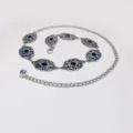 Ethnic style metal waist chain with carved oval medallions and dark stone inlay for women. - 3.3cm Silver Waist Chain / Silver [Black Turquoise]