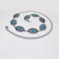 Ethnische geschnitzte Türkis-Taille Kette für Damen, Vintage Metallgürtel für Kleider. - 3.3cm Silber Taillenkette / Silber [Blauer Türkis]