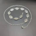 Women retro metal waist chain belt, silver oval carved decorative links for dresses accessories. - Style A Small Compass Waist Chain / Silver