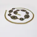 Vintage ethnische geschnitzte Türkis Metall Taillenkette Kleid Gürtel für Damen Variante - 3.3cm Antik Gold Oval + Sonne Taillenkette / Antik Gold [Schwarzer Türkis]