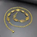 Vintage gold metal waist chain belt with delicate oval carved medallions for dress wear. - Style A Small Compass Waist Chain / Antique Copper Gold