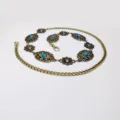 Vintage ethnische Türkis Taille Kette Metall geschnitzt Kleid Gürtel Zubehör Variante - 3.3cm Antik Gold Oval + Sonne Taillenkette / Antik Gold [Blauer Türkis]