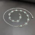Retro silver waist chain for women, decorative boho metal belt with turquoise stones for dress. - Style B Small Compass Waist Chain / Platinum Green