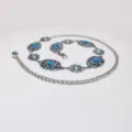 Retro ethno stil metall taillenpruette mit blauen steinen und feiner schnitzerei damen. - 3.3cm Silber Oval + Sonne Taillenkette / Silber [Blauer Türkis]