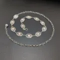 Retro women metal waist chain delicate pink stone flower link belt for dress daily fashion - Style B Small Compass Waist Chain / Silver Color Pink Stone