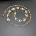 Vintage gold waist chain for women, chic metal pearl belt with delicate oval floral links. - Style C Small Compass Waist Chain / Gold Artificial Pearl