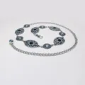Retro ethnische silberne Metall Taille Kette fuer Damen Kleid dekorativer Guertel. - 3,3 cm silberfarbene ovale & Spitzen-Taillenketten / Silber [Schwarzer Türkis]