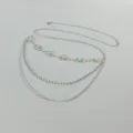 Women vintage multi layer waist chain turquoise silver metal belly belt dress accessory - Style B Small Compass Tassel Waist Chain / Silver Green Stone Tassel
