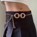 Gold metal waist chain for women, chic double ring buckle with stylish tassel design variant. - Double Circles / Gold