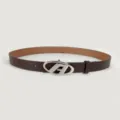 Closeup of brown leather belt with silver oval buckle, retro style accessory detail shot. - Shiny A Buckle PU Style / Coffee