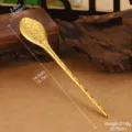Vintage gold floral engraved hairpin detail showing 14.5cm length and 21.6g weight - Hollow Cloud Relief Style (T4-0061-3600)