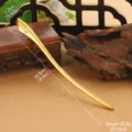 Detailed view of a gold Chinese hair stick with dimensions and weight parameters. - Leaf Bead Inlaid Style (T4-0102A-3800)