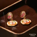 Close-up of floral enamel drop earrings with detailed size and weight measurements. - Red Pendant Floral (2-26911-7000)