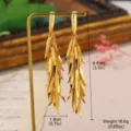 Detailed view of long golden leaf earrings with 8.8cm length and weight specs - Gold Long Leaf Tassel Style (2-26576-9200)