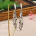 Exaggerated silver metallic leaf fringe drop earrings with elegant dangling design - Silver Long Leaf Tassel Style (2-26576B-9200)