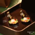 Detail of colorful enamel pearl earrings with measurement markings in jewelry box - Large Pearl Flower (2-26933-7900)