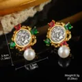 Close-up detail of vintage court-style gold earrings with portrait coin and pearl - Medusa Portrait Coin Style (2-19286-7500)