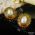 Vintage barokke oorbellen met parels en gedetailleerde afmetingen in het Engels - Parel Sunburst Emaille Oorbellen (E4-20126F-6600)
