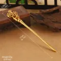 Dimensiones detalladas de una horquilla dorada de estilo chino vintage calada - Estilo Floral Hueco Amarillo Dorado (T4-0095-3600)