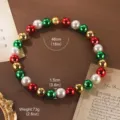 Vue détaillée du collier vintage à grosses perles multicolores avec dimensions et poids - Or 18 carats / Rouge Vert Blanc Or Multicolore (5-4485A-15000)