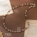 Vintage pearl necklace with natural stones, measuring 18+2 inches and weighing 2.8oz - 18K Gold / White Pearl Red Grey Stone Contrast (N6-13646-26000)