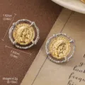 Vintage coin earrings with embossed portrait and silver rope border detail view - Vintage Portrait Coin Style (2-25778-5000)