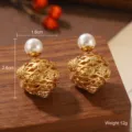 Boucles d'oreilles élégantes en forme de rose creuse dorée avec perle et argent 925 - Boucles d'Oreilles Perle Rose Ajourée (2-19343-6000)