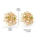 Detail view of vintage gold bee earrings with colorful crystals and size markings. - Vintage Enamel Flower Bee Style (E4-20521A)