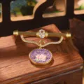 Exquisite macro detail of vintage palace style floral enamel brooch with crystal accents - Purple Rose Brooch (2-27144A-BR-7500)