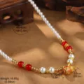 Detaillierte Größenparameter einer Perlen- und Goldanhängerkette im Vintage-Stil. - Perlen Rote Perle Friedensschloss Halskette (5-4626-9800)