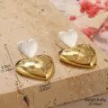 Détail macro de boucles d'oreilles cœur bicolores avec étoiles et dimensions précises - Style Cœur avec Motif Étoile (2-27537A-6800)